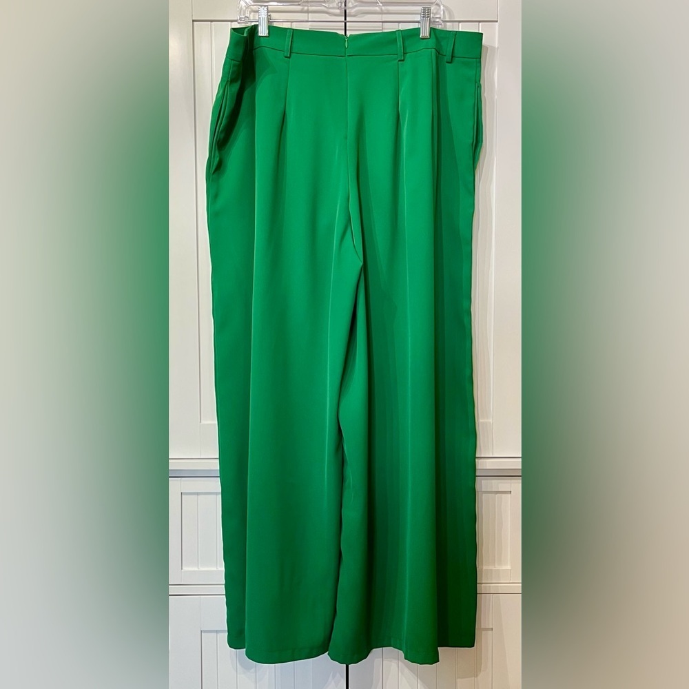 Double Crazy Green High-Waist Wide Leg Palazzo Entrapment Trousers 2XL - Picture 2 of 6
